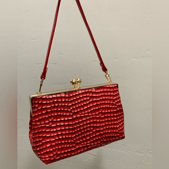 Handmade Genuine Embossed Leather Kisslock Wristlet/Crossbody & Coin Purse - Picture 3 of 16